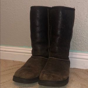 Authentic Tall distressed brown leather Uggs